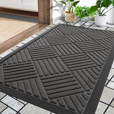 Килимок для вулиці 60 x 90 см, силіконовий брудозатримуючий килимок для використання всередині та зовні приміщень - нековзний, пилонепроникний та миється, всепогодний килимок для вхідних дверей, входу, балкону - темно-сірий 60 x 90 см (прямокутний)