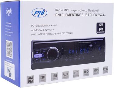 Радіо MP3 плеєр Автомобільний PNI Clementine Bus Truck 8524BT 4x45w, RDS, 12 В/24 В 1 DIN CU SD, USB, AUX, RCA SI Bluetooth 24 Вольт одинарний