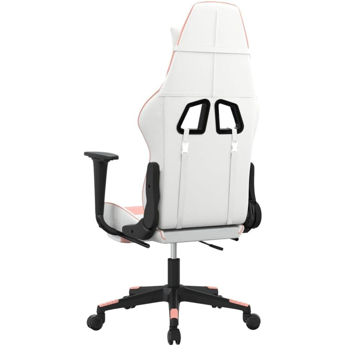 Геймерське крісло з підставкою для ніг, біло-рожеве, зі штучної шкіри