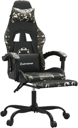 Геймерське крісло з підставкою для ніг, обертове, чорний камуфляж, штучна шкіра, регульована спинка, висота, функція повороту на 360 градусів, ергономічне, зручне, міцний матеріал, USB-порт, 36,5 x 42 см (Ш x Г), зелений колір