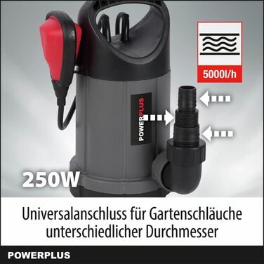 Потужний електронасос POWER POWEW67902-250 Вт, занурювальний насос для води, максимальна температура 35C, продуктивність 5000 л/год, садовий насос, дренажний насос, насос для брудної води, обладнання для саду