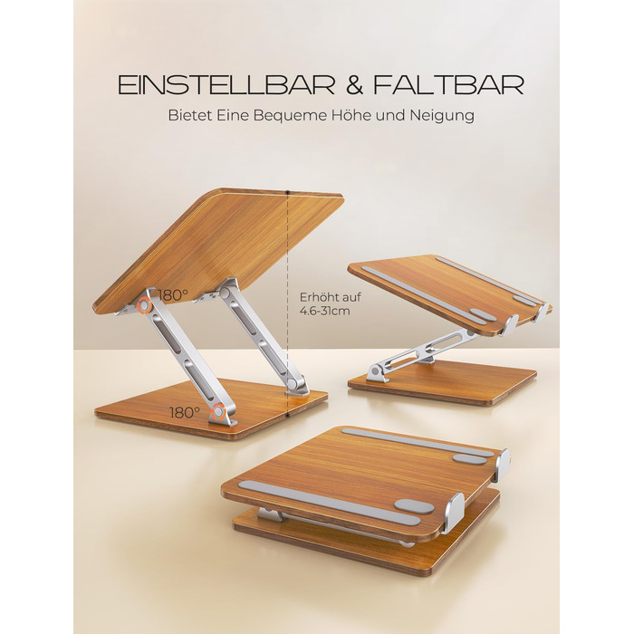 Ергономічна підставка для ноутбука з регульованою висотою, алюмінієва та дерев'яна, складна подвійна підставка для ноутбука, сумісна з MacBook, HP 10-16