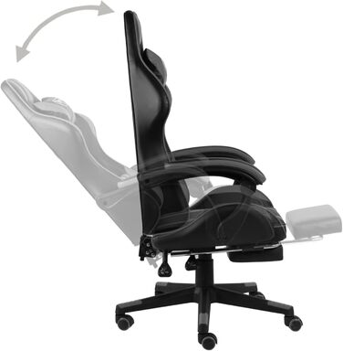 Геймерське крісло з підставкою для ніг, чорно-сіра штучна шкіра, модель ігрового крісла 20530