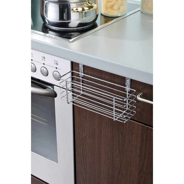 Підвісний кошик WENKO Slim, органайзер для підвішування на дверцятах шаф або шухлядах, металевий кошик, 24 x 11,5 x 10 см, хромований хромований/чорний тонкий