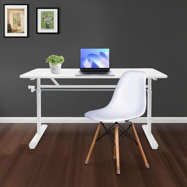 Стіл з регульованою висотою для домашнього офісу, стіл з ручним регулюванням висоти та ручкою, 120x60 см, для сидіння та стояння, вантажопідйомність до 100 кг, білий