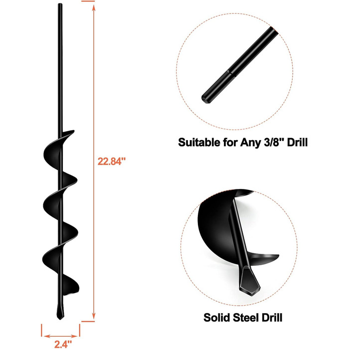 Бурильник для саду Longrun, бур для свердла та шуруповерта, ручний спіральний бур для посадки квітів та кімнатних рослин, 6,7x58 см (23x58 см)