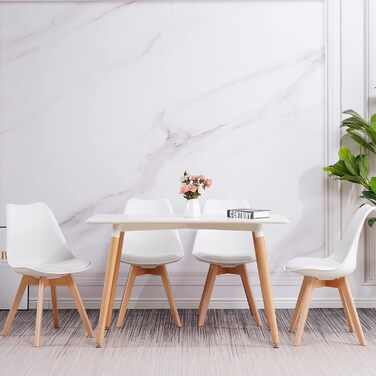 Обідні стільці ALBATROS, комплект з 4 шт. , AARHUS, білий - ніжки з масиву бука, скандинавський ретро-дизайн, зручне крісло-ракушка - елегантний кухонний стілець, обідній стілець для обіднього столу, білий бук комплект з 4 шт.