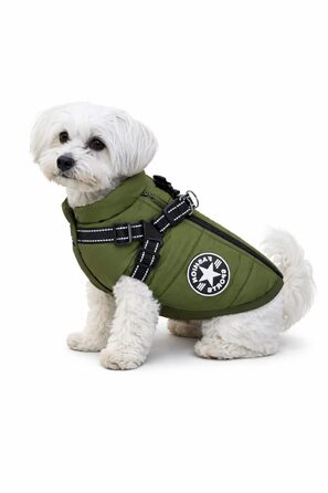 Водонепроникне пальто для собак Надзвичайно водонепроникна зимова куртка для собак зі світловідбивачами, безрукавний жилет на підкладці, вбудований шлей, ідеально підходить для холодних днів (зелений розмір XXL)