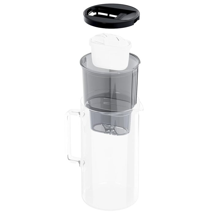 Скляний глечик для фільтра води Wessper 3л, заміна картриджів для Dafi Unimax Aquaphor A5 BRITA Maxtra PHILIPS AWP212/10, включаючи 1 картридж для фільтра для води, зменшує вапняний наліт і хлор, чорний