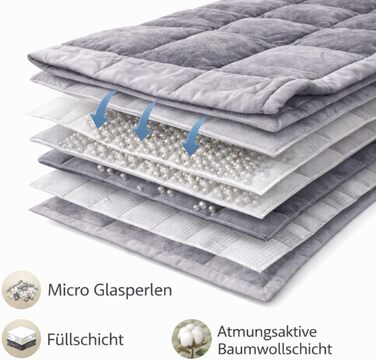 Обтяжена ковдра 6,5 кг 135x200 см зі скляними намистинами, можна прати в пральній машині, 100 бавовна, дихаюча для кращого сну