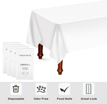 Одноразова скатертина CHEPULA Біла, 4 шт. и Водонепроникні скатертини на день народження, прямокутна скатертина підходить для весі