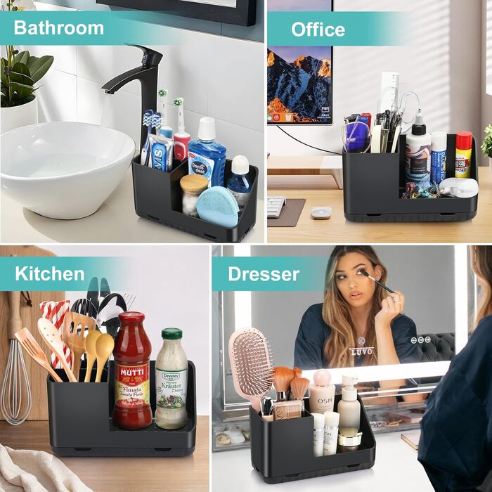 Тримач для зубної щітки для органайзера для ванної кімнати, тримач для електричної зубної щітки зі зливним отвором, знімний органайзер для зубної щітки для ванної кімнати, кухні та сімї (чорний)