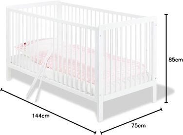 Дитяче ліжко Lenny 140 x 70 см - з 3 знімними перекладинами з масиву сосни, біле лакове покриття, 11 14 75 -