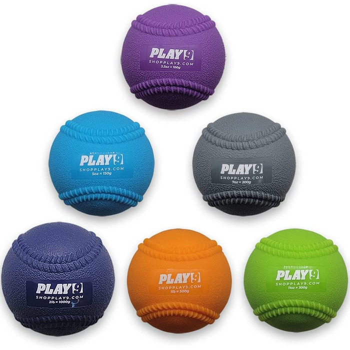 Набір обтяжених бейсбольних м&39ячів Plyoball (зі швами) для тренування кидків та швидкості з натяками, 6 шт., 9