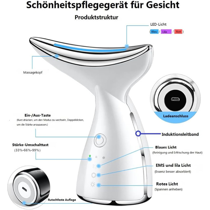Вібраційний нагрівальний пристрій для краси CooBES, масажер для шиї та обличчя проти зморшок, інструменти для догляду за шкірою EMS проти зморшок, 3 режими нагрівання 45 , пристрій для омолодження шкіри.