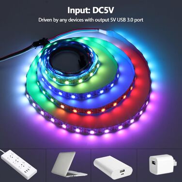 Світлодіодна стрічка 4м (2 шт. х 2м) 240 світлодіодів USB з живленням від контролера Індивідуально адресована 5050SMD RGB світлодіодна стрічка IP20 Неводонепроникна світлодіодна стрічка для дому своїми руками, 5V WS2812B USB
