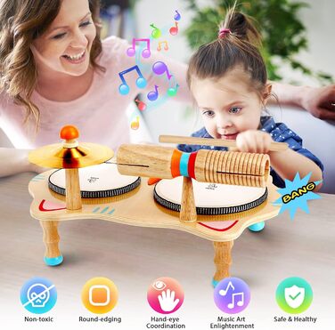 Дерев&39яна музична іграшка Барабан 6 в 1 Музика Дитяча іграшка Музичні інструменти для дітей від 2 років Монтессорі Baby Toys 3 4