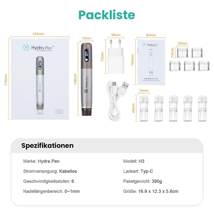 Ручка H3 Автоматичне нанесення сироватки Dr pen Microneedling Pen Dermapen Для догляду за шкірою та росту волосся З 5 картриджами (12/24/36 голок,Nano-R,Nano-S) Bestuaty X Hydra. Ручка - подарунки жінкам