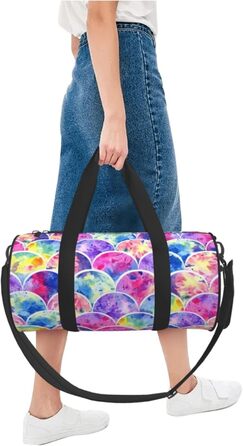 Спортивна сумка-мішок для подорожей, барвистий дизайн Райдуга та принт Русалка, чорний колір, універсальний розмір, дорожня сумка