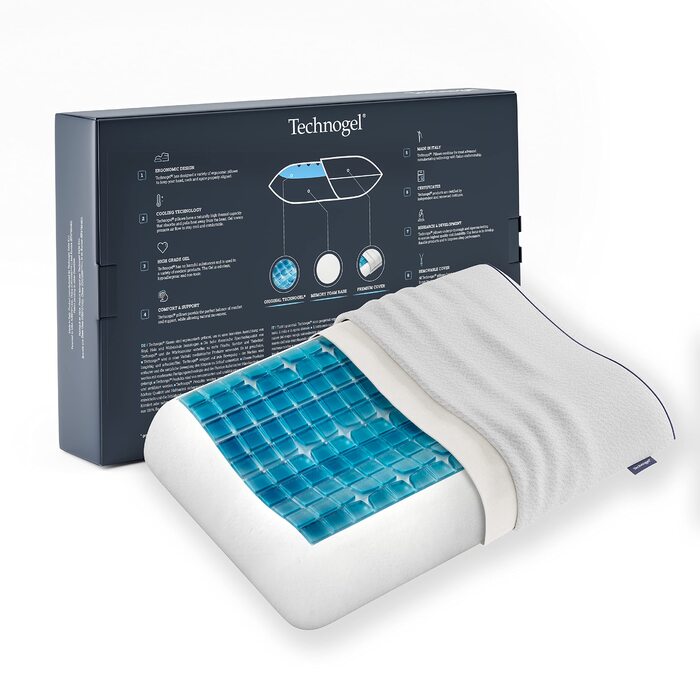 Анатомічна ортопедична подушка для шиї Technogel нового покоління, антибактеріальна, гелева подушка для шийного відділу хребта для сну на спині та на боці, включаючи наволочку, висота 9 см
