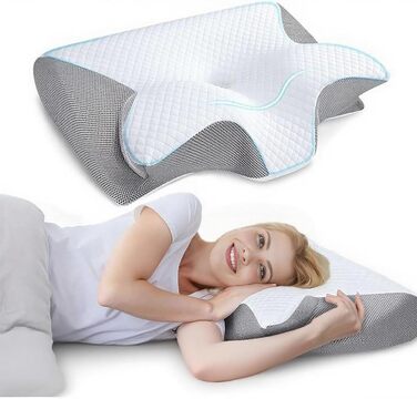 Подушка для сну Pillow Daddy, подушка для шиї з піни з ефектом пам&39яті від болю в шиї, ергономічна подушка проти хропіння для сну на спині та животі, дихаюча та миється, включає 2 чохли (білий)