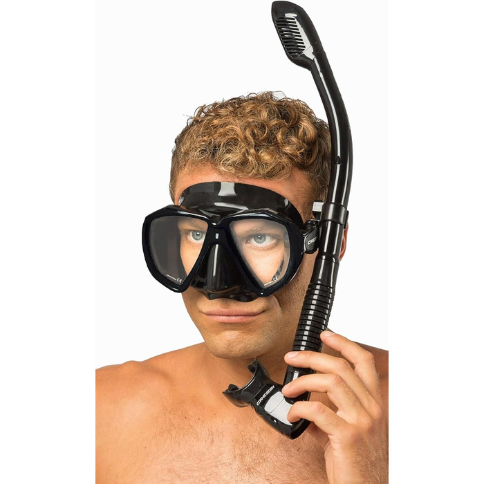 Високоякісний набір для снорклінгу для дорослих, маска та трубка у практичному футлярі, чорний/чорний