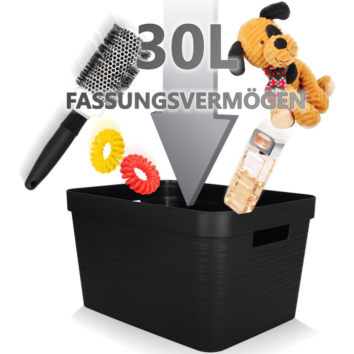 Набір із 6 ящиків для зберігання Stimo об&39ємом 30 л, пластикові кошики для зберігання з ручками, для полиць у ванній кімнаті, органайзери (чорний, набір із 6 предметів 30 л) Чорний набір із 6 предметів 30 л