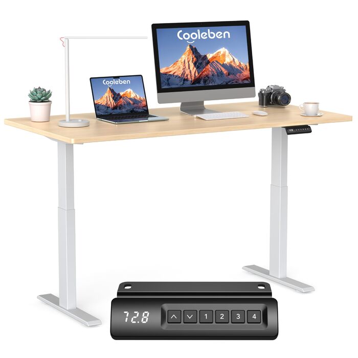 Стіл з регулюванням висоти та двома двигунами, цільна стільниця 25 мм, інтелектуальне керування з 4 налаштуваннями пам&39яті, вантажопідйомність 35 кг, тихий &lt45 дБ (бежевий білий, 160 см x 80 см) Бежевий білий 160 см x 80 см