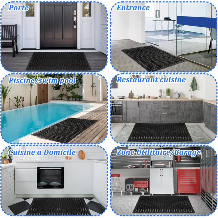 Нековзний гумовий килимок Rainmae 60x90 см, чорний, брудозатримуючий килимок, гумовий килимок для дверей, килимок у формі стільників, що ріжеться, з перфорованим візерунком, підходить для використання всередині та зовні приміщень