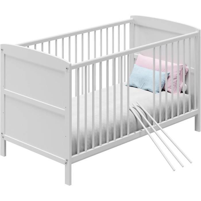 Дитяче ліжечко-трансформер 70x140 з матрацом, регульована по висоті ліжечко/ліжечко для малюків зі знімними рейками, додаткова шухляда інші розміри 60x120 см 70x140 см від народження до 6 років, біле 70x140 см без шухляди / з матрацом