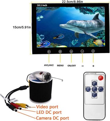 Підводна камера для риболовлі Відеореєстратор Підводний ехолот Камера для ехолота Бездротовий WiFi Відеокамера для підводної риболовлі Ехолот ІЧ підсвічування 1000 TVL Монітор Портативна відеокамера для риболовлі з коробкою 10,1 дюйма