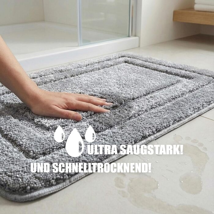 Килимок для ванної HELLSER KIRA Нековзний килимок для ванної, який можна прати М&39який килимок для ванної з мікрофібри Поглинаючий та швидковисихаючий Сертифікований килимок для ванної Oeko-TEX для підлоги з підігрівом Сірий 50x80 см (прямокутний)