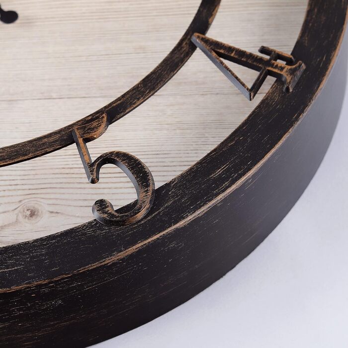 Настінний годинник Lafocuse Vintage безшумний чорний, ретро великі підняті 3D цифри, кантрі стиль безшумний пошарпаний шикарний ан