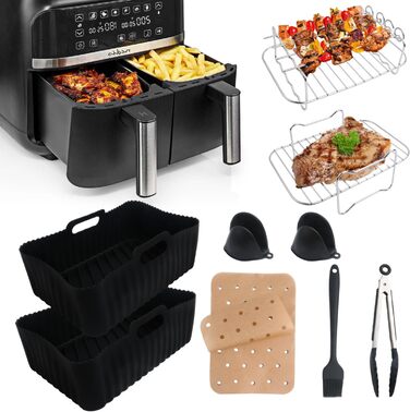 Аксесуари для двозонної аерофритюрниці, набір аксесуарів для фритюрниці з силіконовою формою для Ninja Foodi AF300EU,AF400EU,AF400EUCP, Innsky, аксесуари для подвійної фритюрниці Princess 7,6 л-9,5 л, решітка для гриля аерофритюрниці тощо