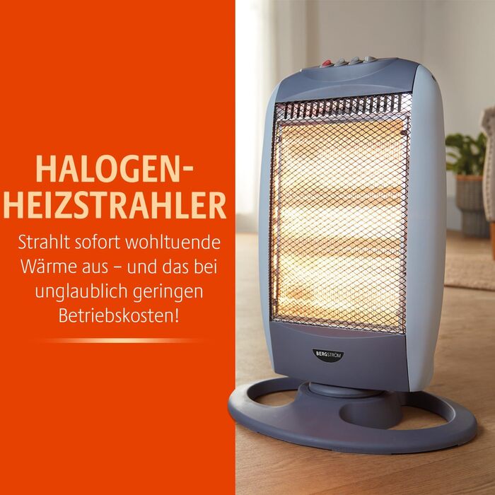 Галогенний обігрівач Bergstrm з 3 режимами нагріву макс. 1220 Вт коливання 75 захисний перемикач миттєве нагрівання після ввімкнення корпус, що не прогрівається розміри 48 x 31 x 22 см
