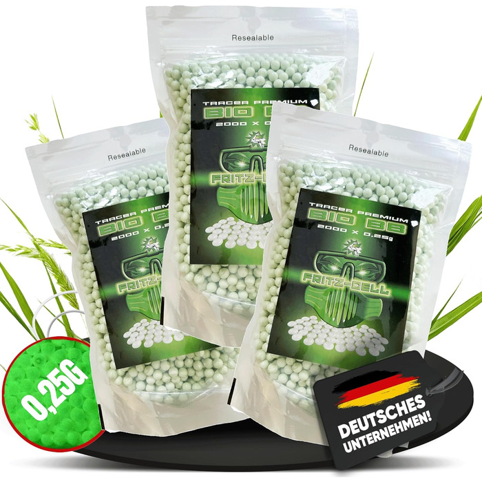 Кульки BBS Bio Tracer Airsoft Softair, упаковки 2000, тактичні, 6 мм, круглі, для пневматичної зброї, 0,25 г, 3 x 2000 кульок