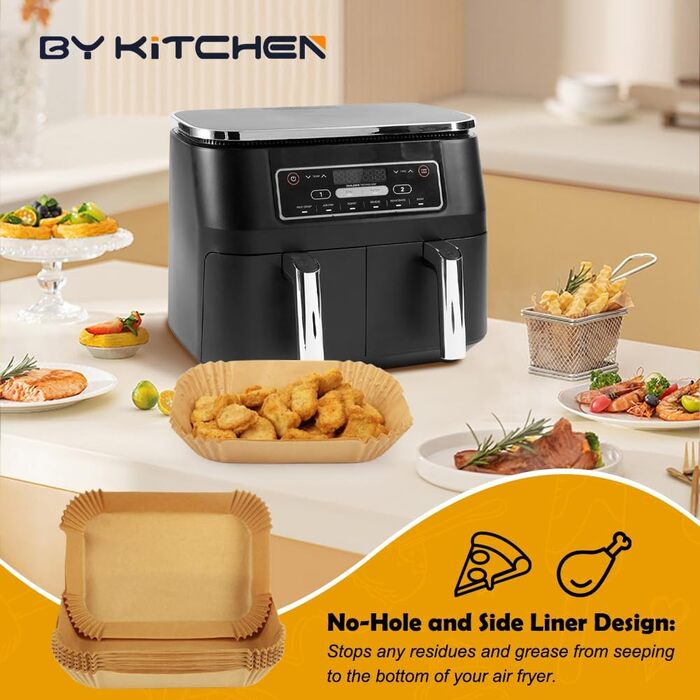 Папір для випічки BYKITCHEN 200 шт. для фритюрниці Ninja Double Stack XL 9.5L SL400EU, аксесуари для фритюрниці Ninja Foodi MAX Dual Zone AF300EU/AF400EUCP/AF500EU 200 шт.
