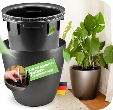 Великий квітковий горщик ZOD для зовнішнього та внутрішнього використання, горщик для квітів із автополивом та підставка для рослин, горщик для гідропоніки (кімнатний та кашпо), срібний, 10 л, 35x35x34 см