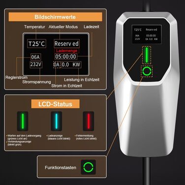 Зарядний пристрій для електромобілів AWESAFE Тип 2 schuko16A 3.7KW 1-фазний 5-метровий портативний зарядний кабель для електромобі