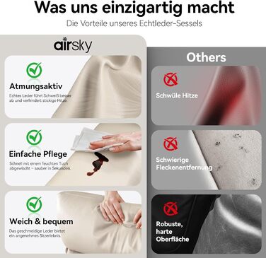 Крісло для відпочинку AIRSKY, крісло для телевізора зі справжньої шкіри з функцією відкидання, крісло для кінотеатру, крісло для сну, крісло для літніх людей, крісло для телевізора з функцією сну, крісло з ручним регулюванням для вітальні та спальні, беже