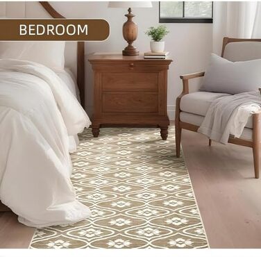 Килимок для кухні Puremy невеликого розміру, 60 x 100 см, для прихожих, ультратонкий з марокканським візерунком, брудовідштовхувальний, можна прати,  для коридору, дитячої кімнати, пральні, спальні, бежевий