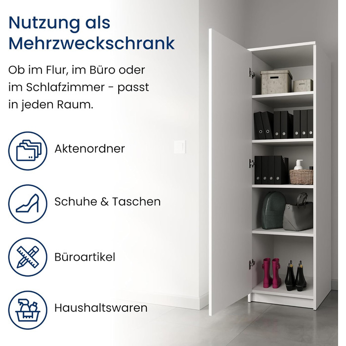 Домашня колекційна шафа, багатофункціональна шафа, біла, ширина 50 см, висота 180 см, з вішалкою для одягу та додатковим відділенням, органайзер для гардеробу з МДФ, 180 x 50 x 50 см (В x Ш x Г), білий