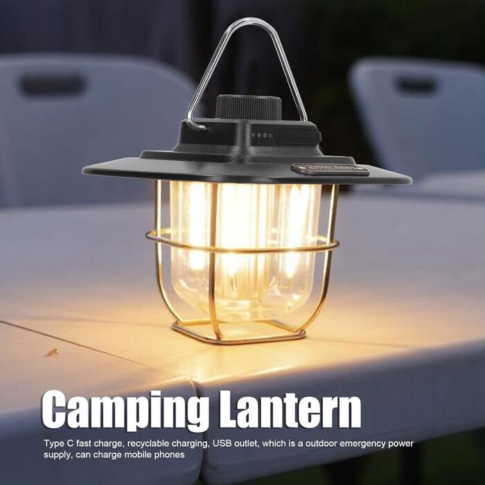 Світлодіодний кемпінговий ліхтар портативний наметовий ліхтар, що перезаряджається, з 3 режимами світла, індикатором заряду батареї, водонепроникний за стандартом IPX4, для кемпінгу, подорожей, нічної риболовлі