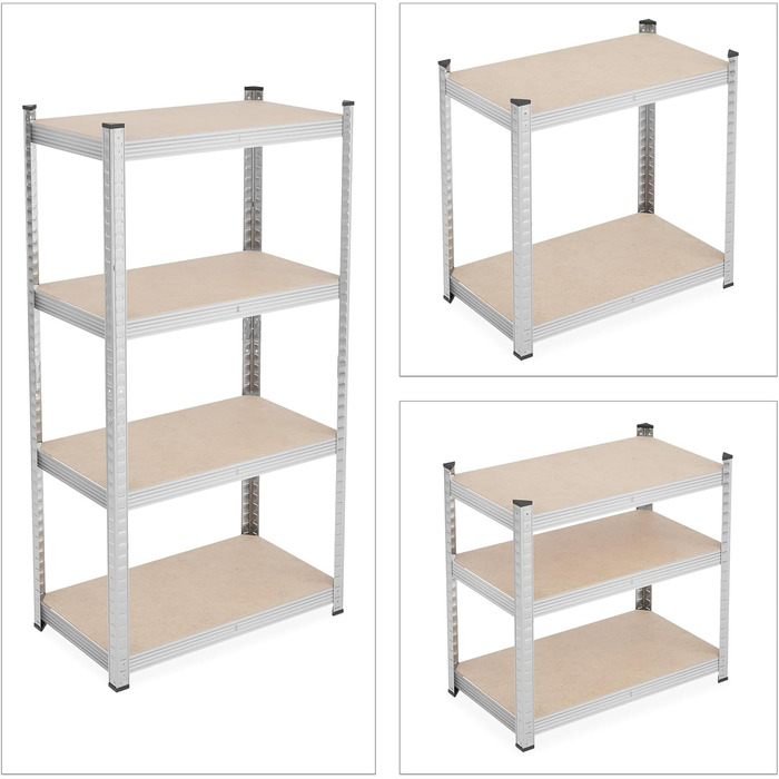 Міцний стелаж Relaxdays, ВxШxГ 138x70x40 см, оцинкована сталь, сріблястий Полиця для зберігання підвалу, гаража, вантажопідйомність 200 кг, вставна конструкція