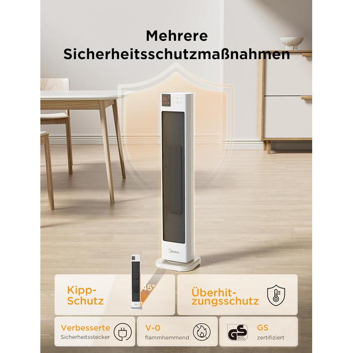 Енергозберігаючий тихий тепловентилятор Midea NTH20-22GR(WH) з пультом дистанційного керування, керамічний тепловентилятор PTC 200