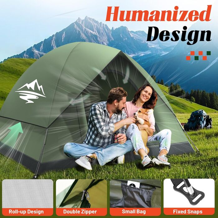 Намет для кемпінгу на 2-3 особи - надлегкий купольний намет, вітрозахисний, на 3-4 сезони, зі знімним зовнішнім полотном, невеликий розмір у упаковці, підходить для кемпінгу, піших прогулянок, походів та сімейного відпочинку
