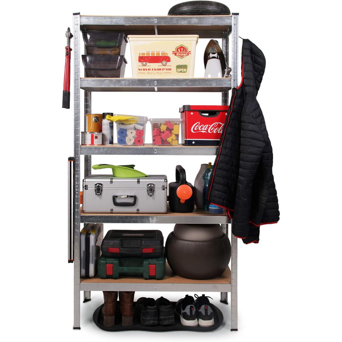 Металевий стелаж Ondis24 Thomas, полиця для зберігання 90x40x180 (В) см, полиця для підвалу, вантажопідйомність до 875 кг, сріблястий, з 5 полицями, вантажопідйомність кожна 175 кг, регульована висота, функціональний надміцний стелаж