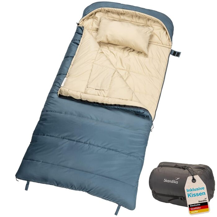 Спальний мішок Skandika Oppdal Спальний мішок-ковдра для дорослих, 3 сезони, компактний, легкий, прямокутний До 7C, 230 90 см Для активного відпочинку на природі, кемпінгу, походів, синього кольору 190 x 90 см