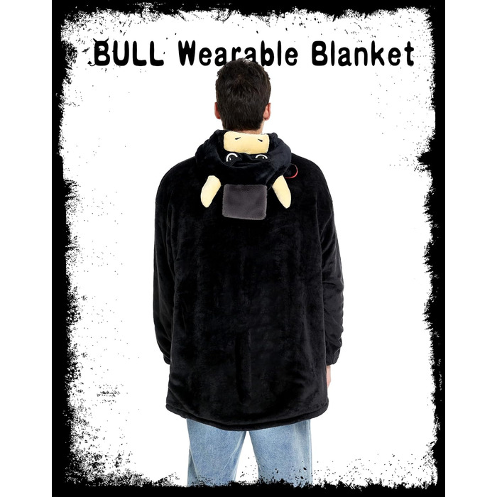 Костюм бика dressfan, худі, карнавальний костюм на Хелловін, тепла м&39яка портативна ковдра з мікрофібри та шерпи з рукавами та капюшоном для жінок та чоловіків, чорний, один розмір