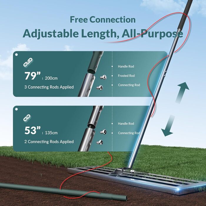 Гребінь для вирівнювання газону 75x25 см міцний вирівнювач з повністю закритою верхньою частиною, стійкий до перекидання, з товстою ручкою, м'яким пінопластовим захватом та матовою сталлю 304.